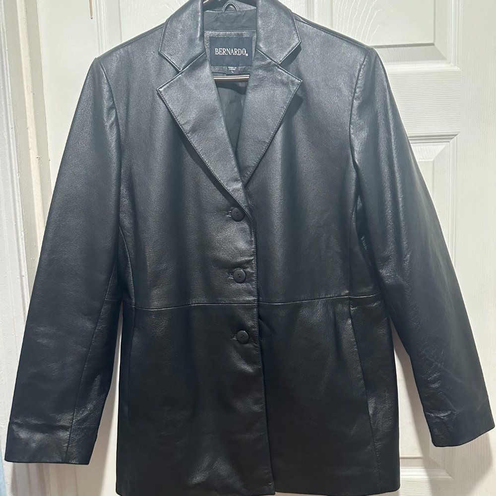 Bernardo Women's 3 Button Genuine Black Leather Jacket